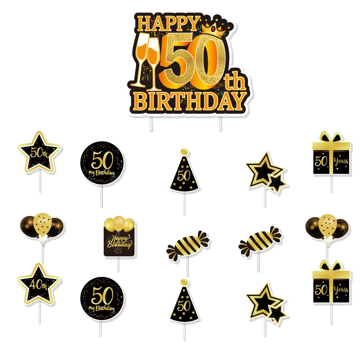 50th Birthday Party Supplies for Men Women Black and Gold 50 Years Old Party Paper Plates Cups Napkin Tablecloth Tableware Decor