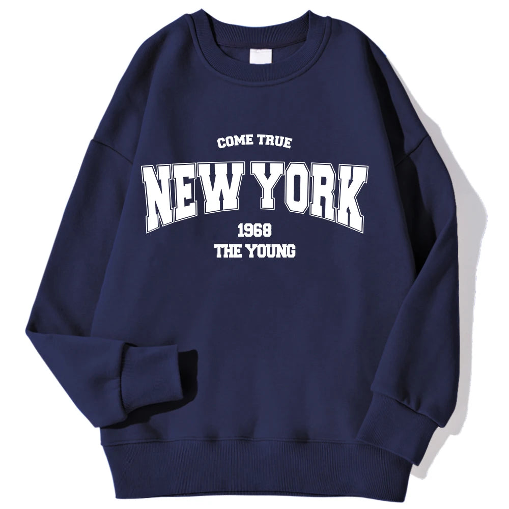 New York California Malibu Letter Sweatshirts Winter Women Casual Loose Hoodie Fleece Warm Crewneck Pullover Comfortable Clothes