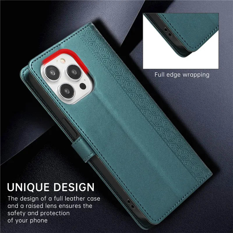 Luxury Leather Wallet Phone Case for iPhone 17 Air 16 15 14 Pro Max 16E 13 12 Mini 11 XS XR Max SE 8 7 Plus Flip Stand Cover