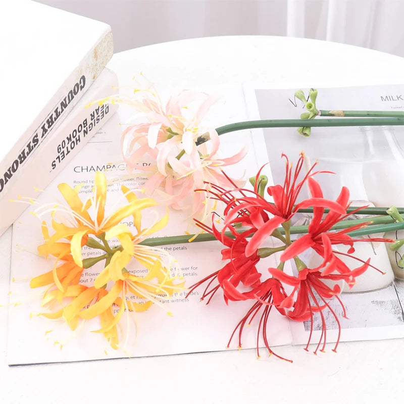 Kahaul 64cm Artificial Higanbana Flowers Branch Beautiful Fake Flower Christmas Wreath Home Festival Party Wedding Garden Decor