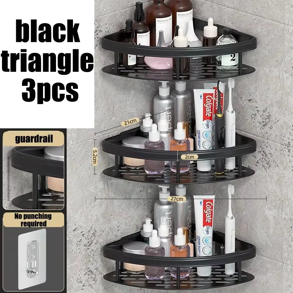 Kitchen wall mounted corner rectangular rack towel rack wall shower shampoo rack drilling-free rack tripod