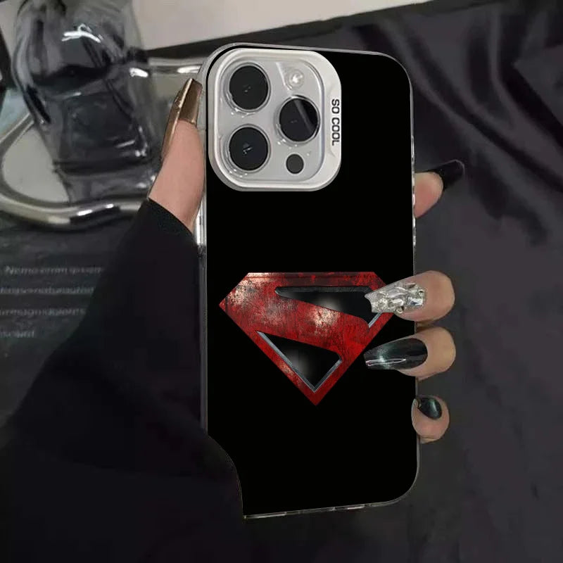 1PC Cartoon S-Superman Phone Case Phone Case IMD color silver shell For iPhone 16 15 14 13 12 11 Pro Max Plus