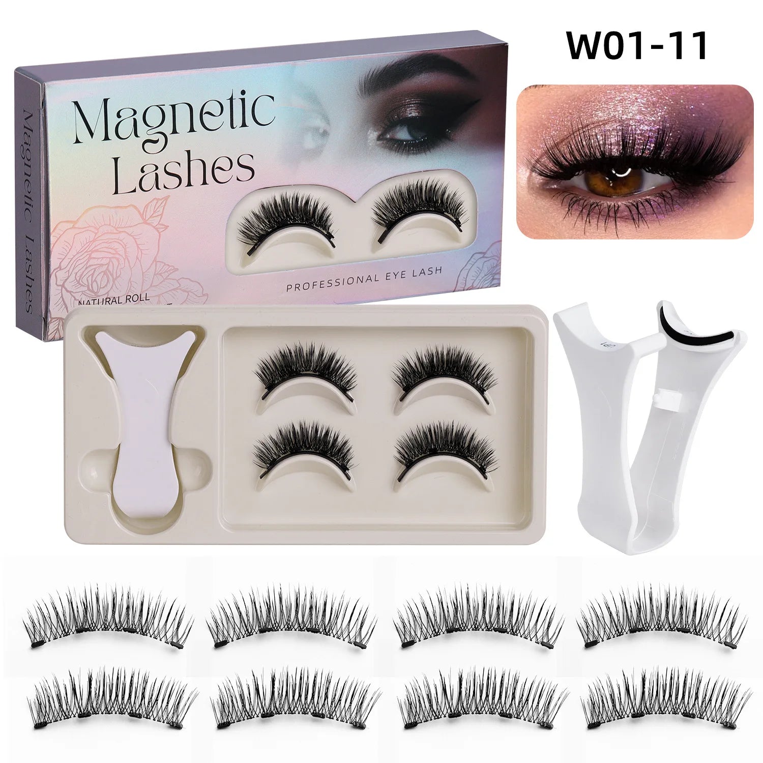 2Pairs Magnetic Eyelashes 3D Natural False Eyelash Reusable Easy Wear Eye Makeup Set Gluee-free Lashes