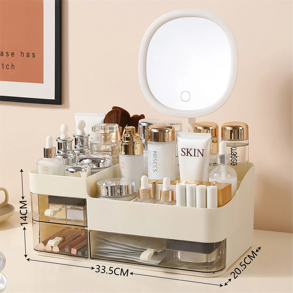 Chic Drawer-Style Cosmetic Organizer With Mirror - Portable Makeup Storage Box For Skincare, Lipstick & More