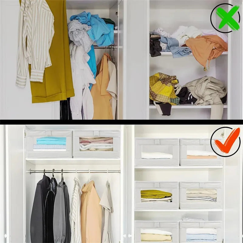 1/2/4pcs Fabric Window Cotton Linen Storage Box Wardrobe Storage And Arrangement Large Clothing Storage Box Toys Can Be Folded