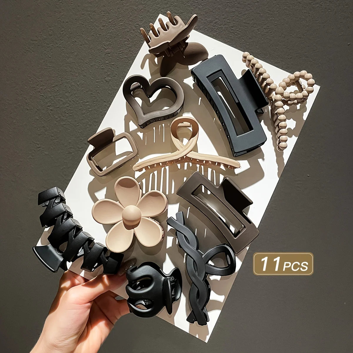 11pcs Women's High-end Frosted Clip Set Women's Back Head Hair Shark Clip Headwear Valentine's Day Hair Accessories 2025