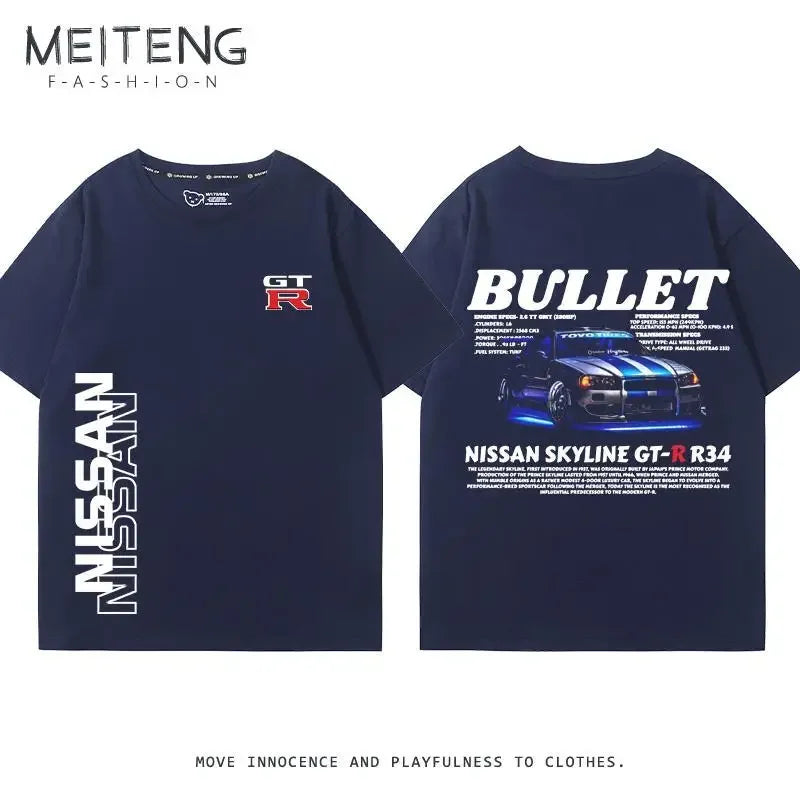 Men's Women's Summer Cotton Versatile Trend T-shirt Clothes Nissan GTR God of War R35R34 Modified Team Short-sleeved