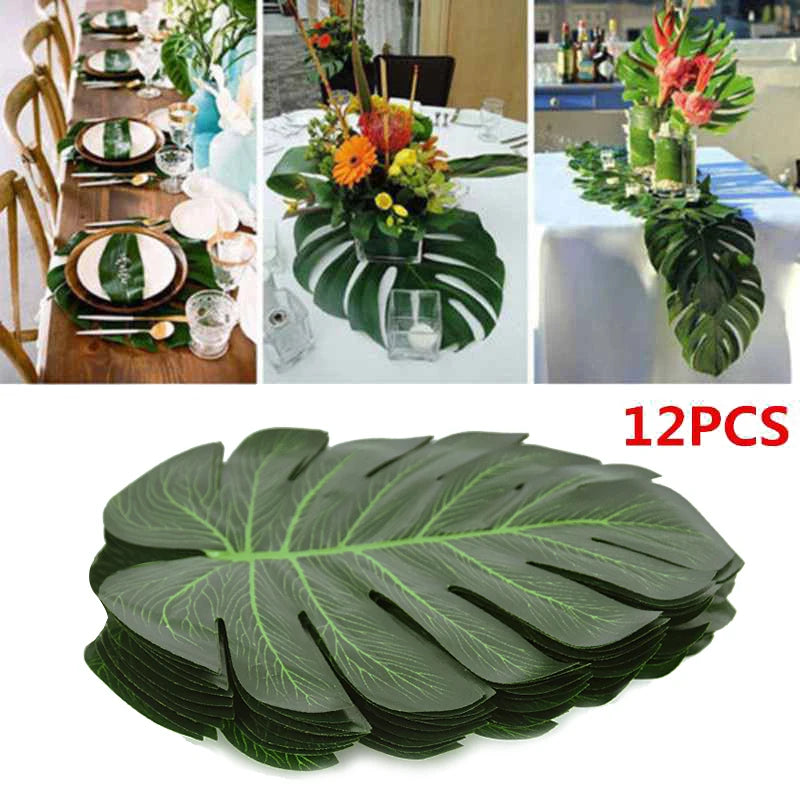 Hawaiian Artificial Tropical Palm Leaves Plant Summer Luau Aloha Jungle Theme Party Decoration Wedding Birthday Home Table Decor