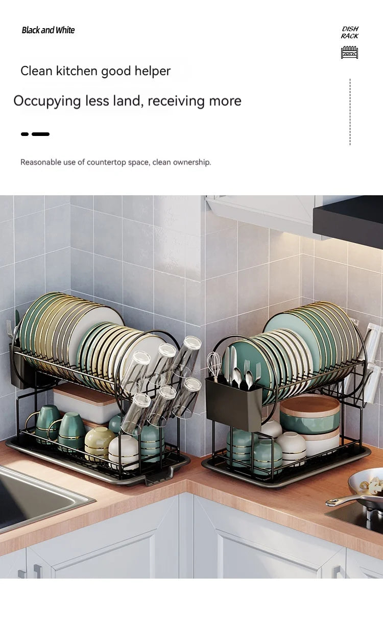 Kitchen Drain Rack Countertop Dish and Spoon Storage Organize  Multifunctional Cupboard Shelf Cup Holder Tableware Organization