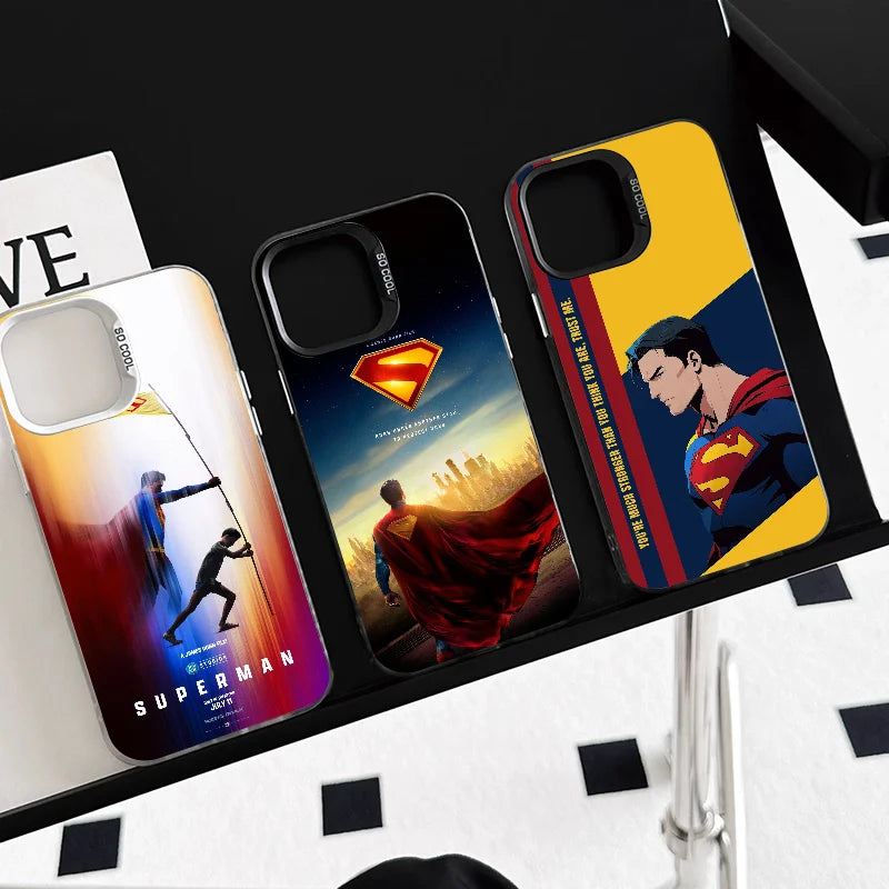 1PC Cartoon S-Superman Phone Case Phone Case IMD color silver shell For iPhone 16 15 14 13 12 11 Pro Max Plus