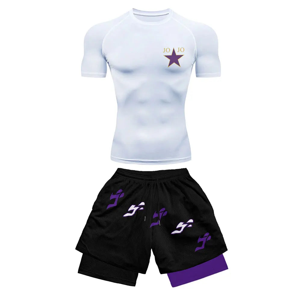 2025 Trendy Printed Compression Sports Suit Clothes Summer Men's Athletic Suit - Stylish Fitness Running Casual Two-Piece Set