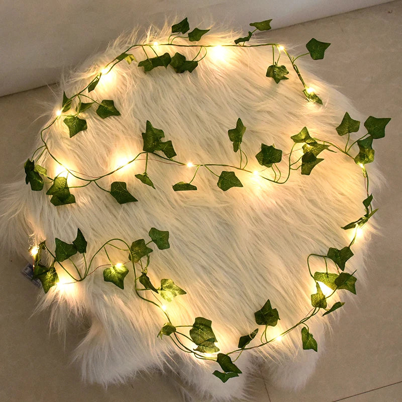 2M-10M Flower Green Leaf String Lights Artificial Ivy Vine Fairy Light Wedding Party Decoration Christmas Home Room Wall Plant