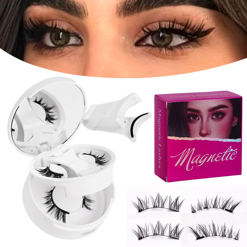 New 2 Pairs Magnetic Fake Eyelashes Set No Glue Needed Faux Lashes Reusable False Eyelashes with Magnetic Tweezers Makeup Tool