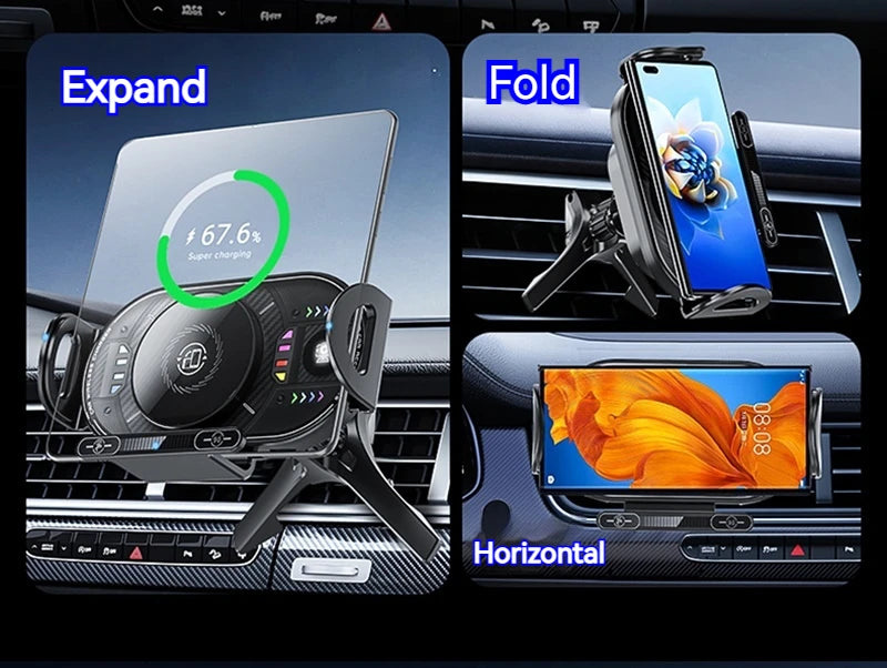 15W Universal Car Phone Wireless Charger Holder 90° Rotation Mount for Samsung Galaxy Fold 6 5 4 3 Z Flip S25 S24 Iphone 17 16