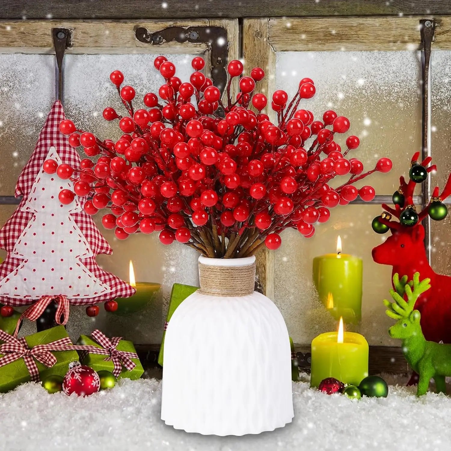 100/1pc Artificial Red Berry Stems Christmas Tree Holly Berries Branches DIY Xmas Wreath Table Ornaments New Year Party Decor