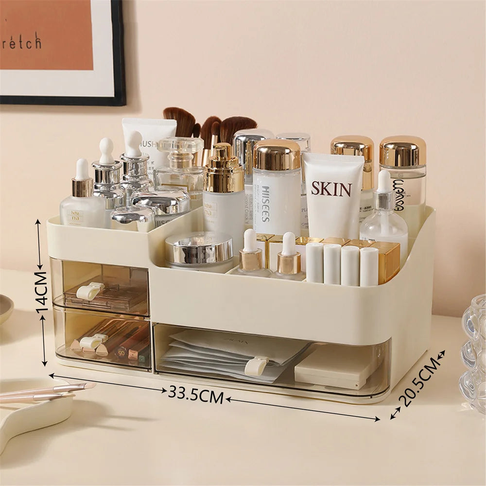 Chic Drawer-Style Cosmetic Organizer With Mirror - Portable Makeup Storage Box For Skincare, Lipstick & More