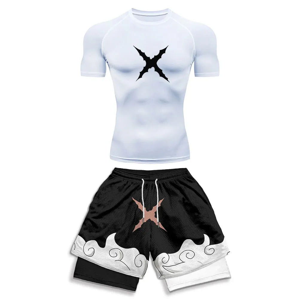 2025 Trendy Printed Compression Sports Suit Clothes Summer Men's Athletic Suit - Stylish Fitness Running Casual Two-Piece Set