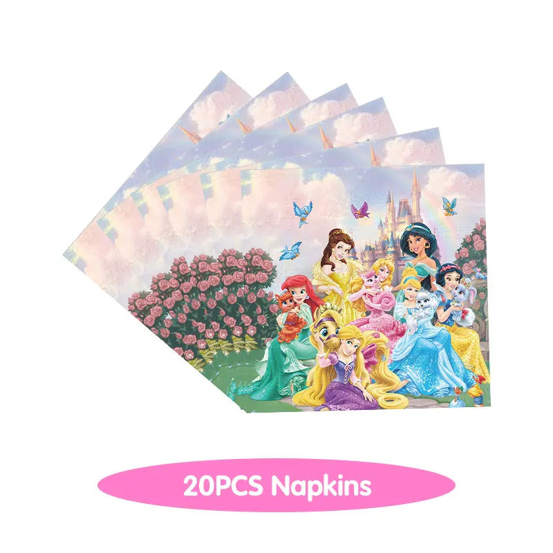 Disney Princess Birthday Decoration Tableware Paper Cups Plates Balloons Tablecloth Backdrop Banner Party Supplies For Baby Kids