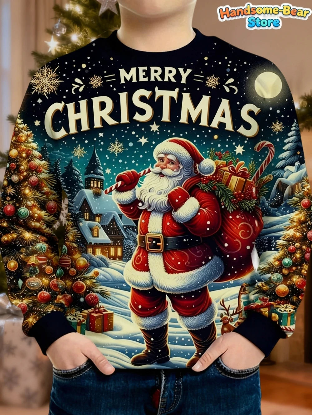 Children's Hoodies Santa Claus Christmas Print Girl Clothes Cute Cartoon Pullover Sweatshirt Casual Loose Children's Clothing