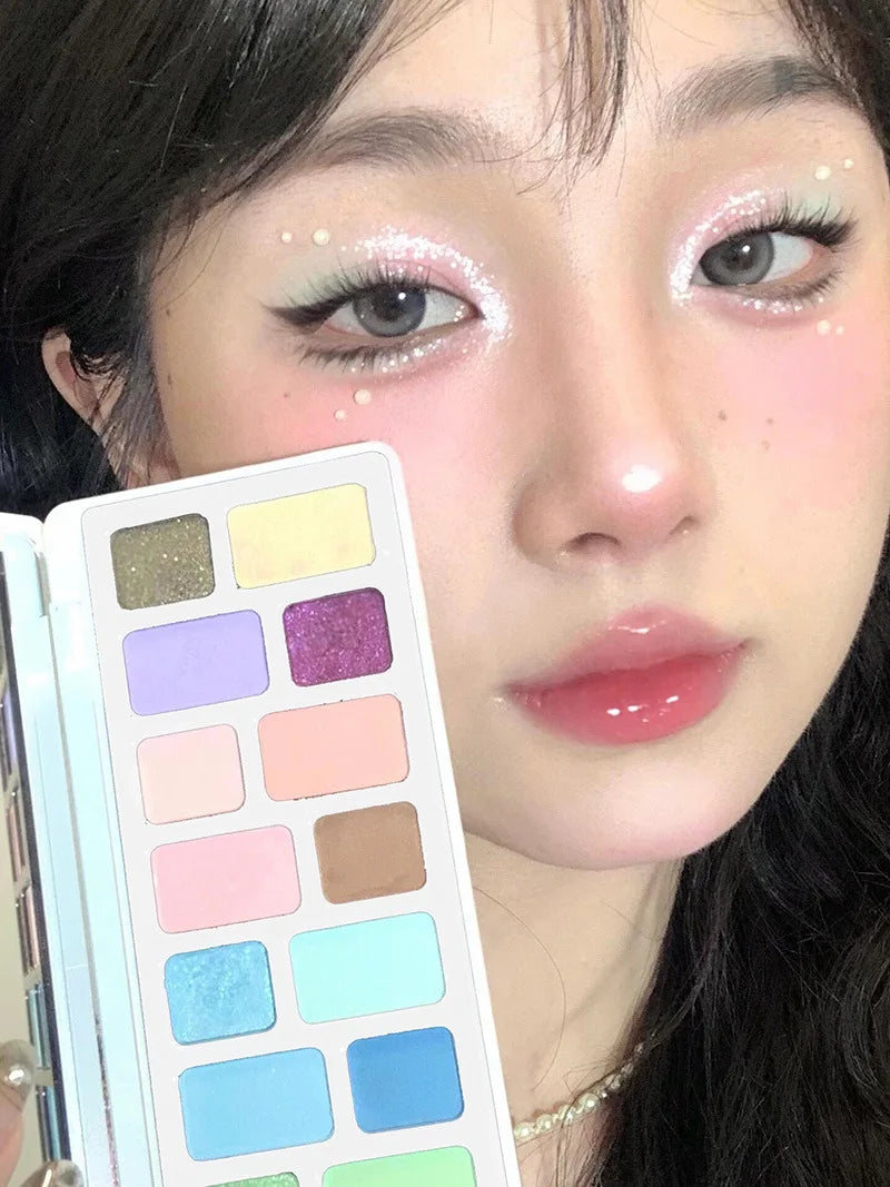 16 Color Green Pearl Eyeshadow Palette Waterproof Long-Lasting Diamond Shimmer Sparkling Crystal Eye Makeup for Cosplay CO:02