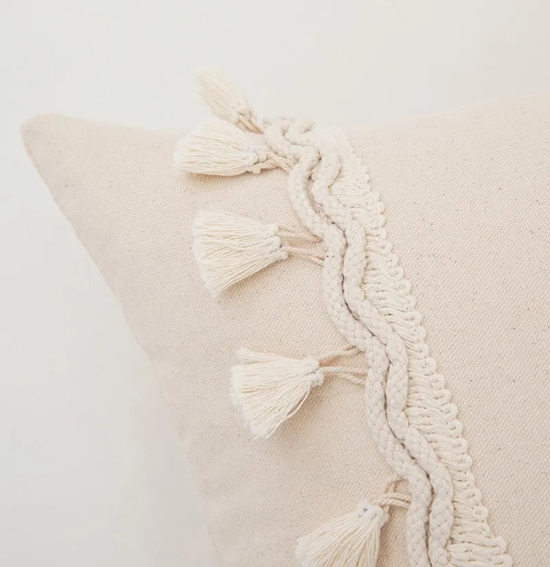 30x50cm 45x45cm Tassel White Throw Pillow Cover Cotton Linen Farmhouse Lumbar Pillowcase Indoor Outdoor Decorative Cushion Cover