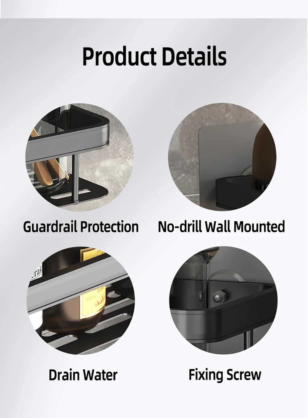 Kitchen wall mounted corner rectangular rack towel rack wall shower shampoo rack drilling-free rack tripod