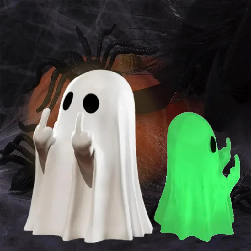 Cute Ghost Resin Statue Middle Finger Figurine Spooky Halloween Decor For Shelf Mantel Coffee Table Display Home Party Ornament