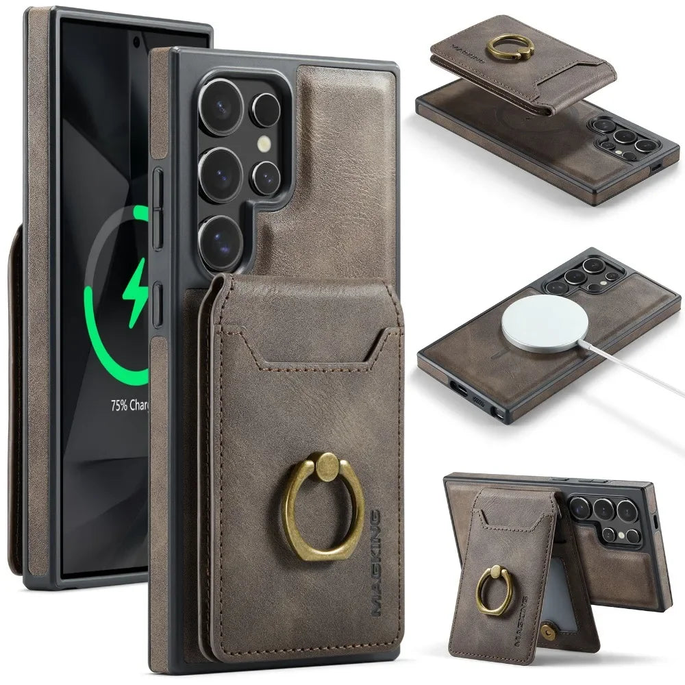 2-in-1 Detachable Magnetic Wallet with Card Holder Phone Case for Samsung Galaxy S25 Edge S24 Plus S23 Ultra  Ring Leather Cover