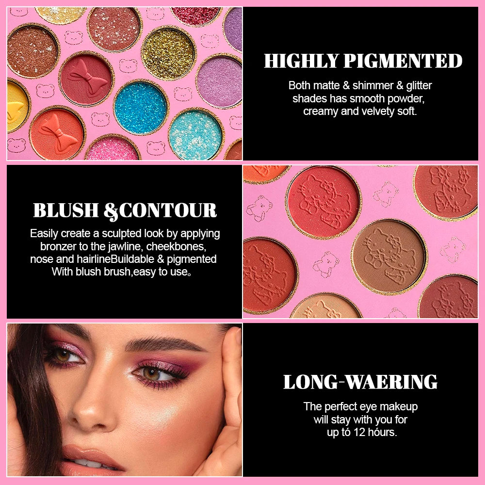 72-Color Pink Eyeshadow Palette Color Board Shimmer Matte Nude Natural All In One, Carnival Mardi Gras Christmas Masquerade