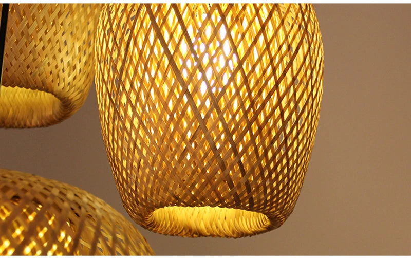 Bamboo Hanging Lamp Pendant Ceiling Light Rattan Wicker Lustre Hand Knit Braiding Suspended Home Dining люстра потол