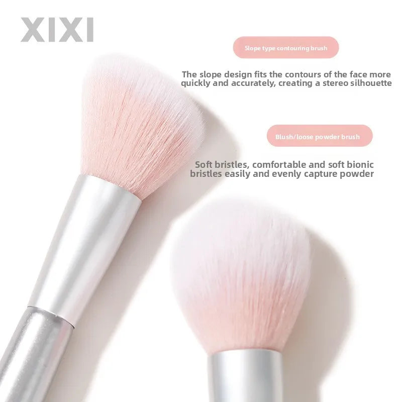 Dual Ended Face Brush - Powder/Blush/Highlighter/Contour Brush, Mini Makeup Brush Set, Portable Travel Cosmetic Tool