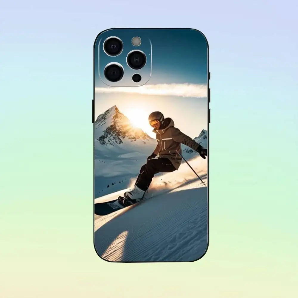 Skiing Snow Snowboard Ski Phone Case Silicone Soft For IPhone 17 16 15 14 13 12 11 Black Soft Silicone case