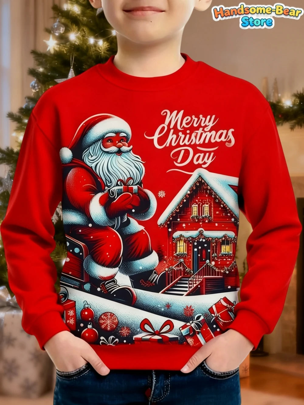 Children's Hoodies Santa Claus Christmas Print Girl Clothes Cute Cartoon Pullover Sweatshirt Casual Loose Children's Clothing