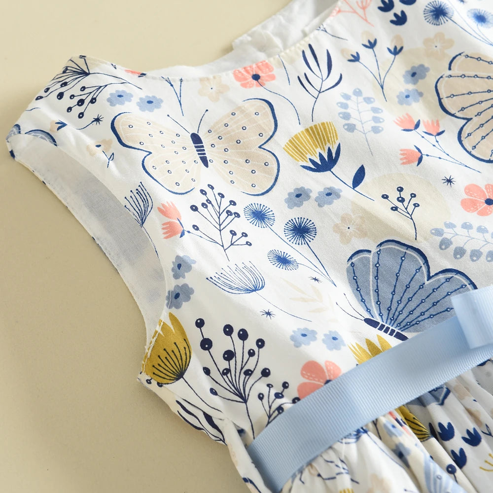 Summer New 3-7 Years Girls Vacation Casual Clothes Sleeveless Sweet Cute Print A-Line Dress 1 Pc Children Fashion Wear