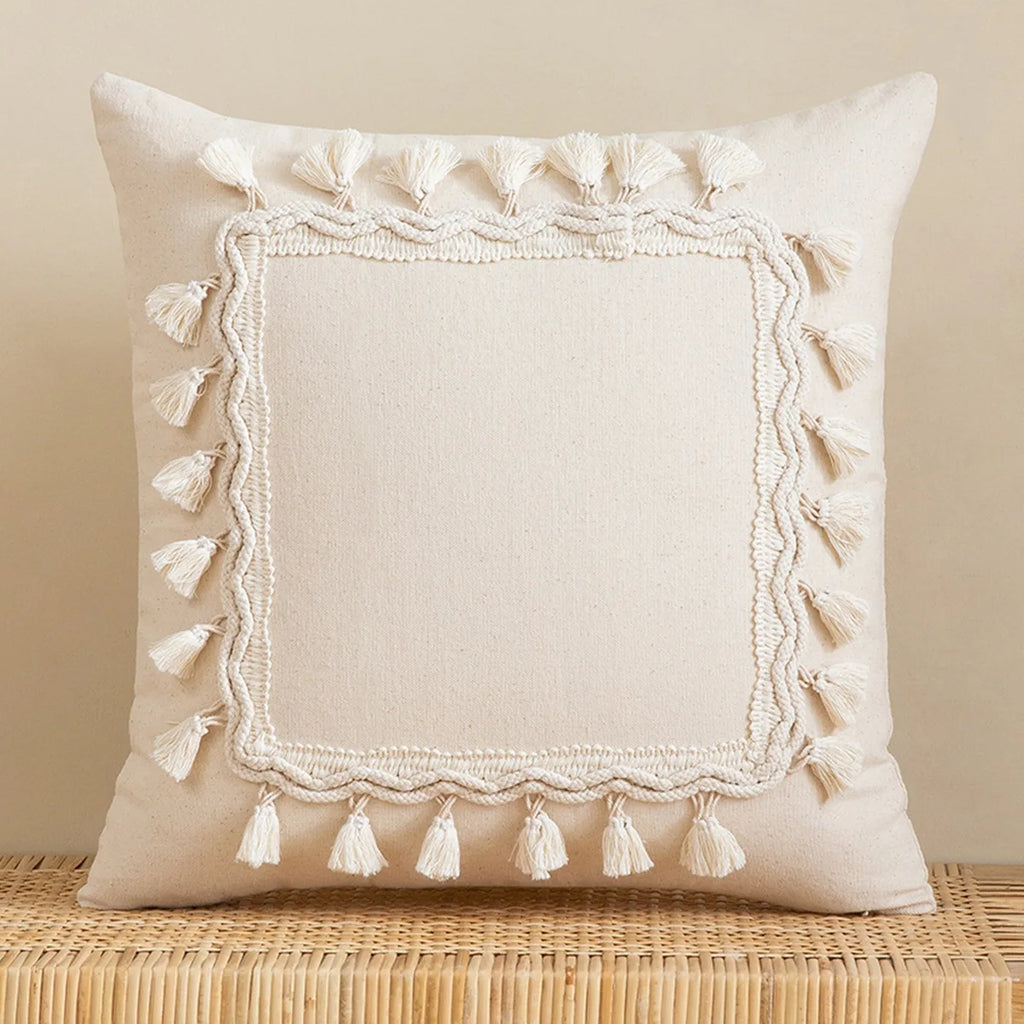 30x50cm 45x45cm Tassel White Throw Pillow Cover Cotton Linen Farmhouse Lumbar Pillowcase Indoor Outdoor Decorative Cushion Cover