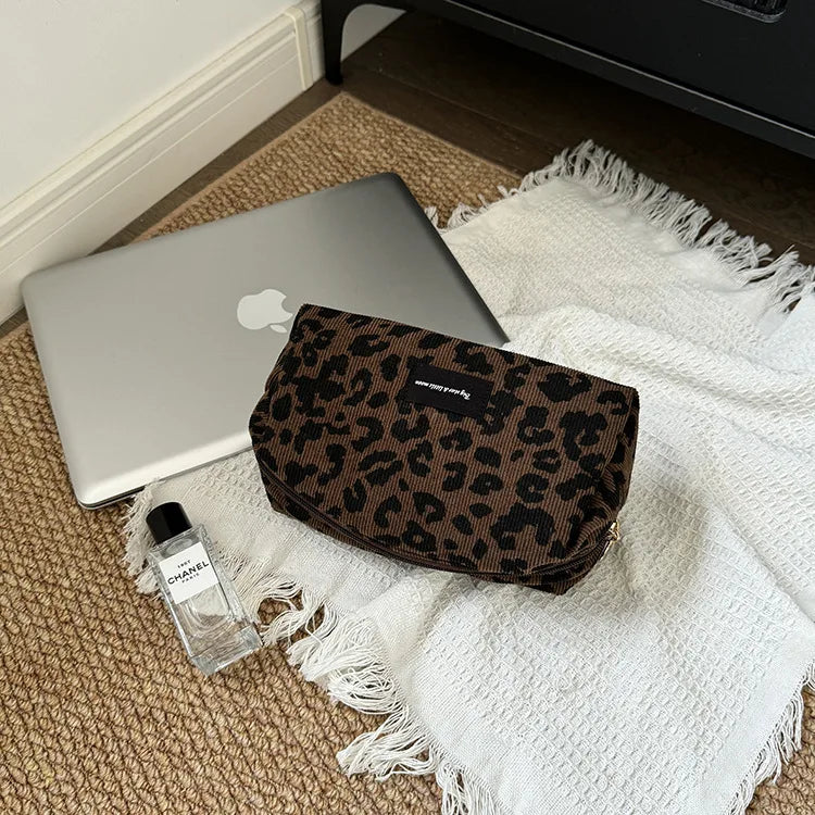1pc Large Women Leopard Cosmetic Bag Box Shaped Zipper Make Up Bag Travel Washing Makeup Organizer Travel Beauty Case