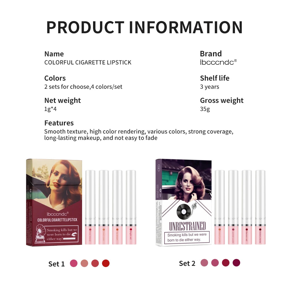 ibcccndc Cigarette Lipstick 4 Colors Popular Lipstick Matte Finish Moisturizing Waterproof Sweatproof Lipstick Makeup