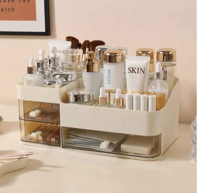 Chic Drawer-Style Cosmetic Organizer With Mirror - Portable Makeup Storage Box For Skincare, Lipstick & More