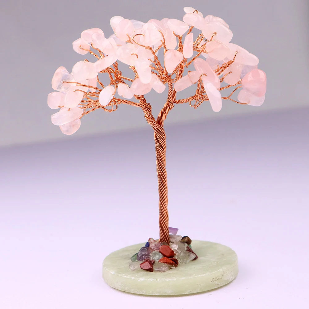 Amethyst Healing Crystals Tree Copper Wire Wrapped on Natural Stone Slice Base Home Desk Living Room Gemstone Decor Mini Sized