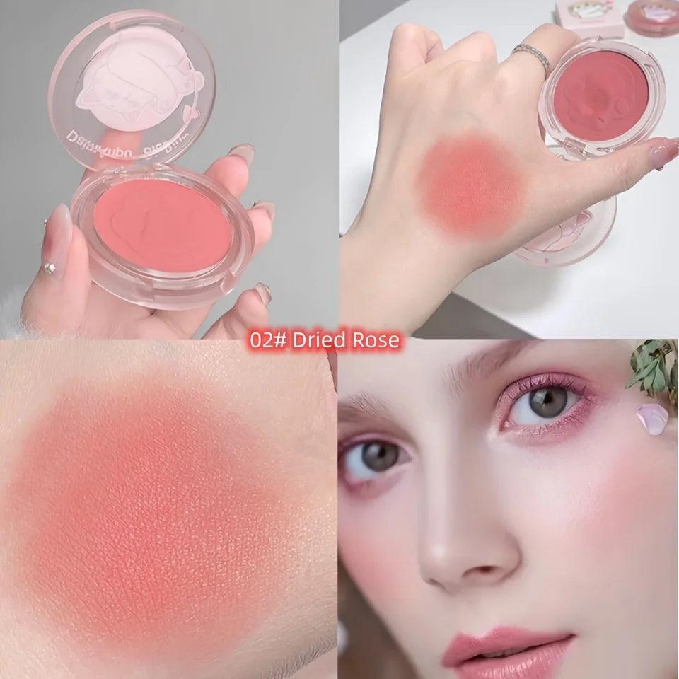 Matte 3D Single Color Blush Natural Cheek Tint Waterproof Face Contouring Powder Soft Korean Style Female Makeup Brightening