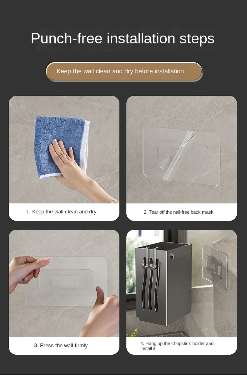 Chopsticks storage box, wall-mounted kitchen shelf without drilling, household chopsticks drainage basket, utensil bowl, chopsti