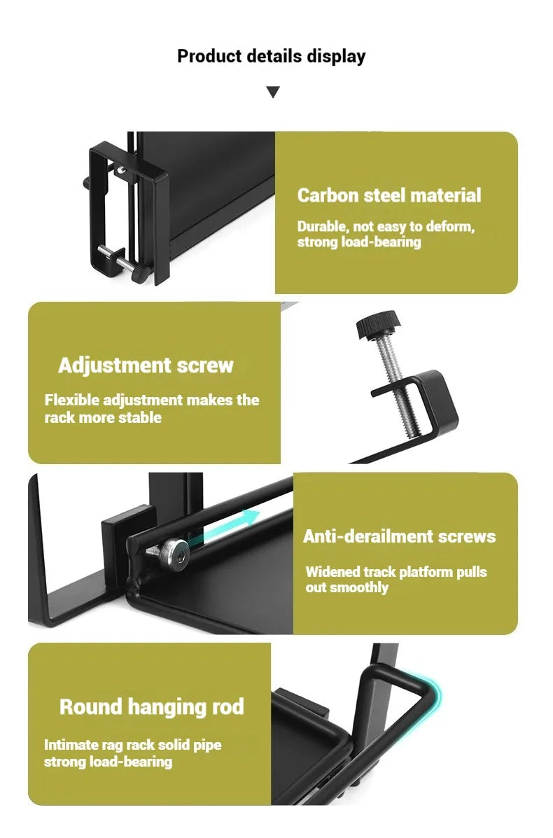 Foldable Countertop Shelf - Carbon Steel Cabinet Door Organizer with Multi-Functional Board - Space Saving Kitchen & Home Storag