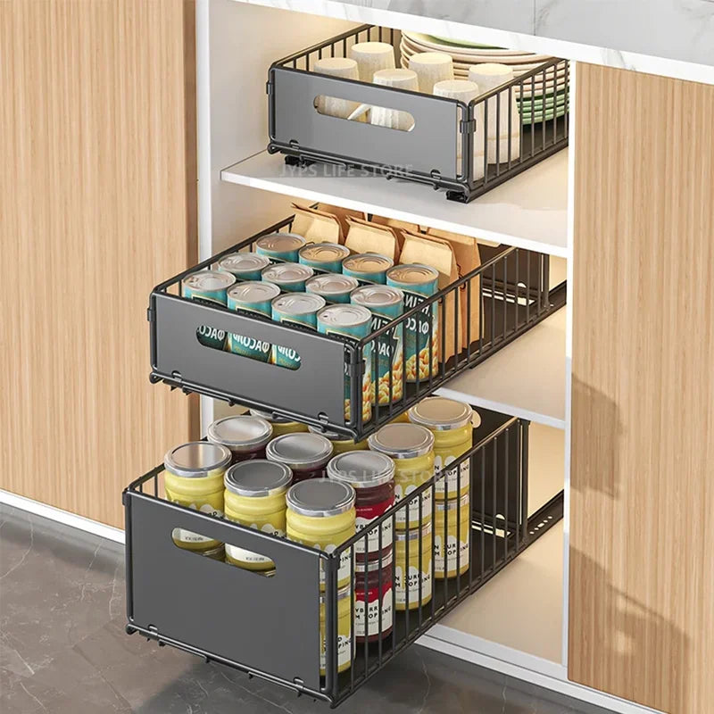 Kitchen Storage Rack Pull Out Cabinet Organizer Slide Drawer Storage Tray Seasoning Bottle Spice Storage Rack Kitchen Organizer