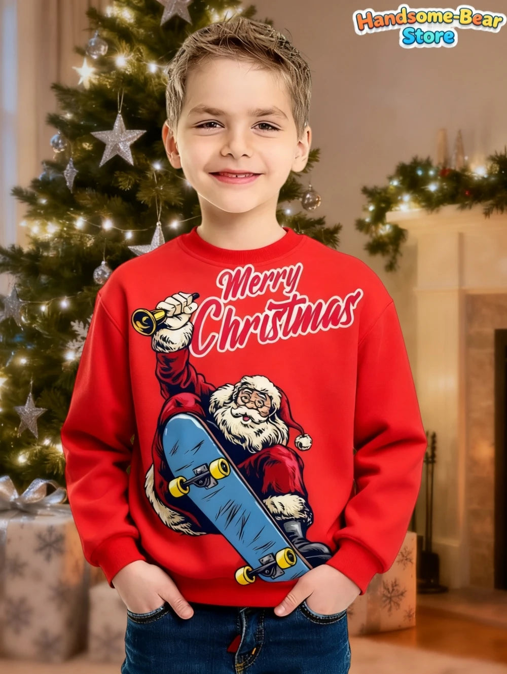 Children's Hoodies Santa Claus Christmas Print Girl Clothes Cute Cartoon Pullover Sweatshirt Casual Loose Children's Clothing