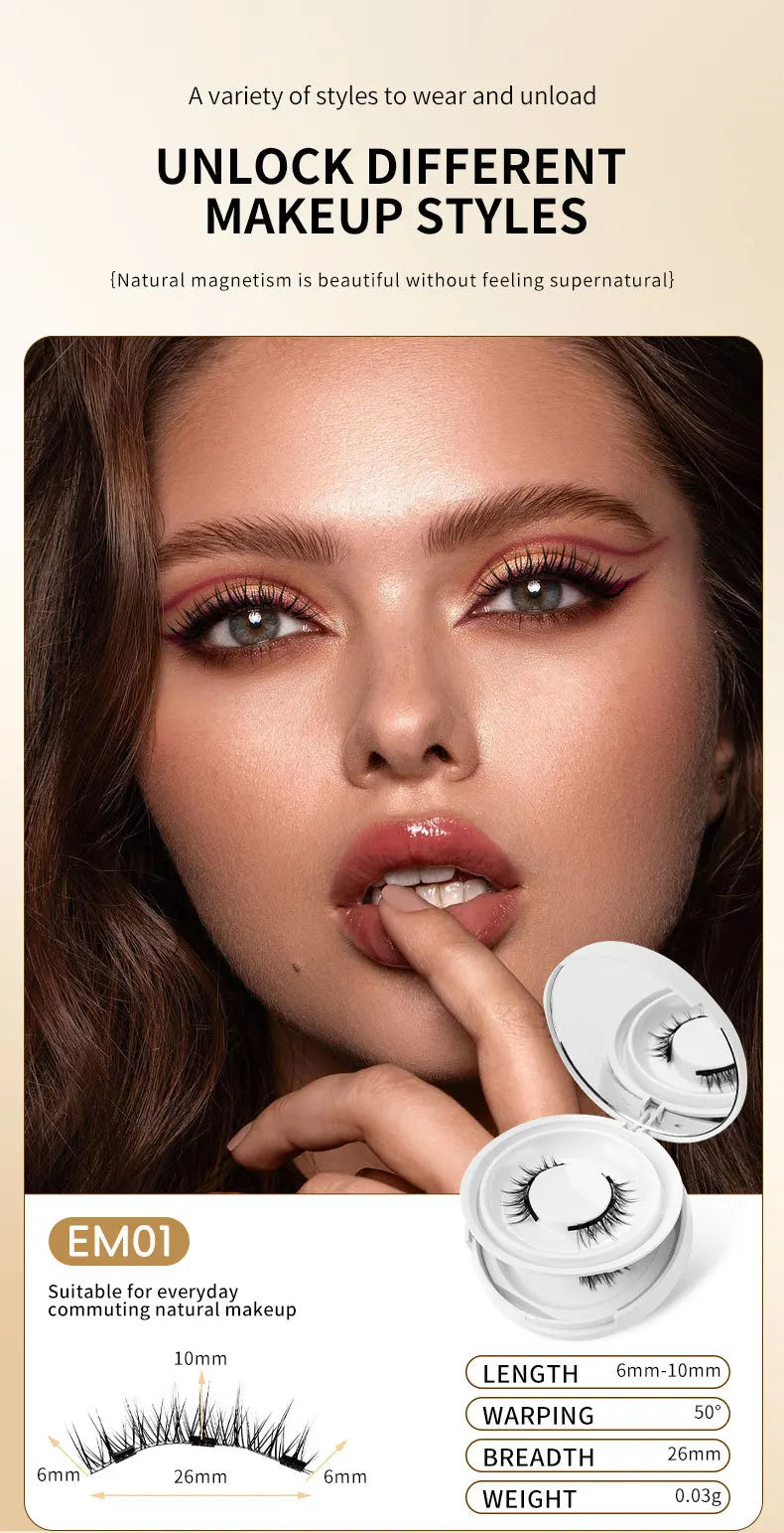 2pairs Magnetic False Eyelashes New Style Glue-Free Mink False Eyelashes Natural Nude Makeup With Mirror Reusable Beauty