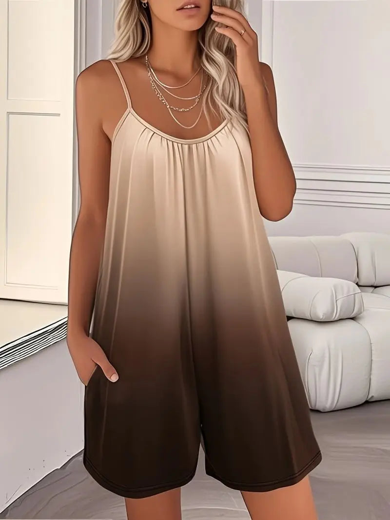 Spring and Summer New Urban Casual Beach Dress with Strap Design and Loose Waist3dWomen's Printed Jumpsuit