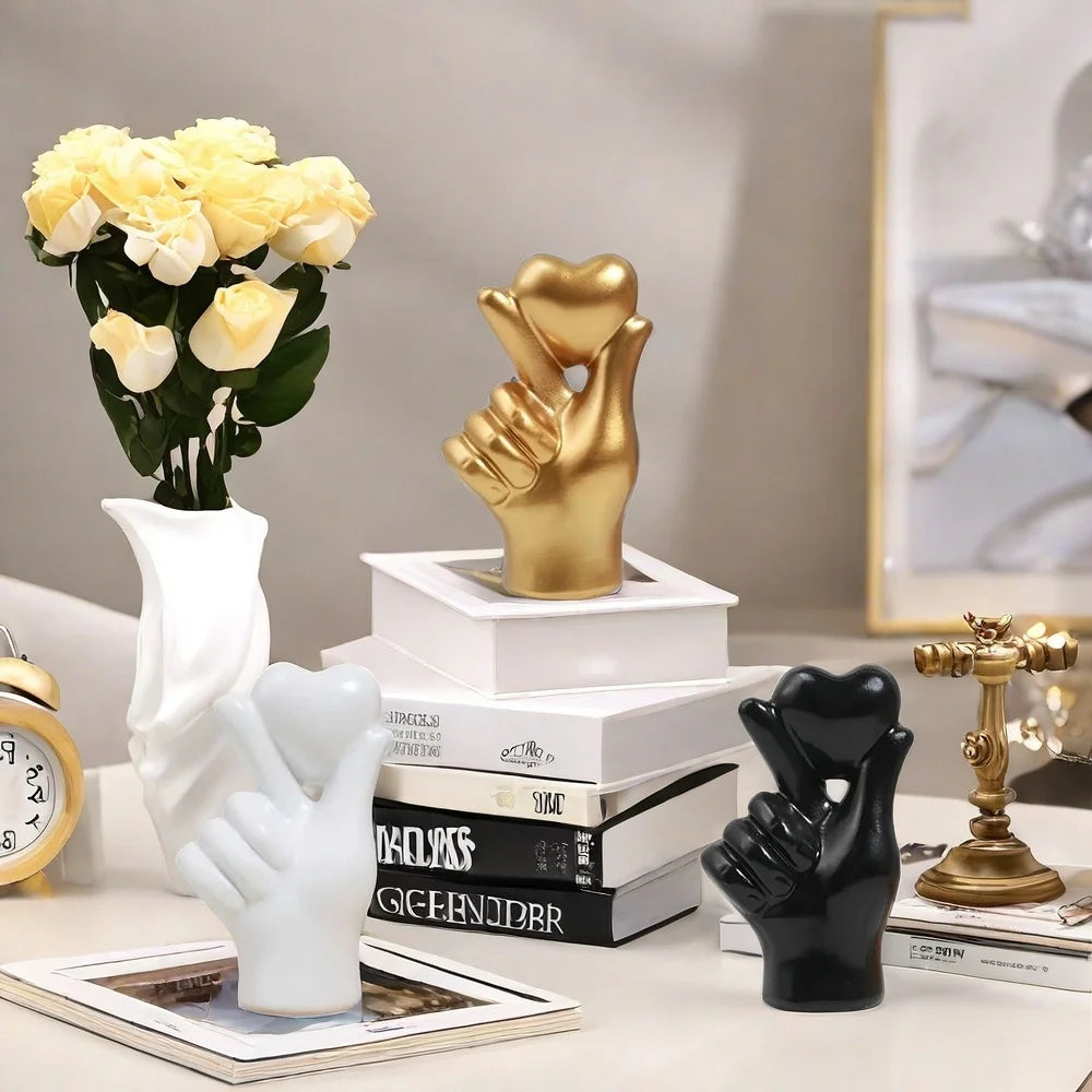 Heart Hand Gesture Statues Sculptures Luxury Resin Desktop Ornament Love Finger Modern Hand Gesture Sculpture Home Shelf Desktop