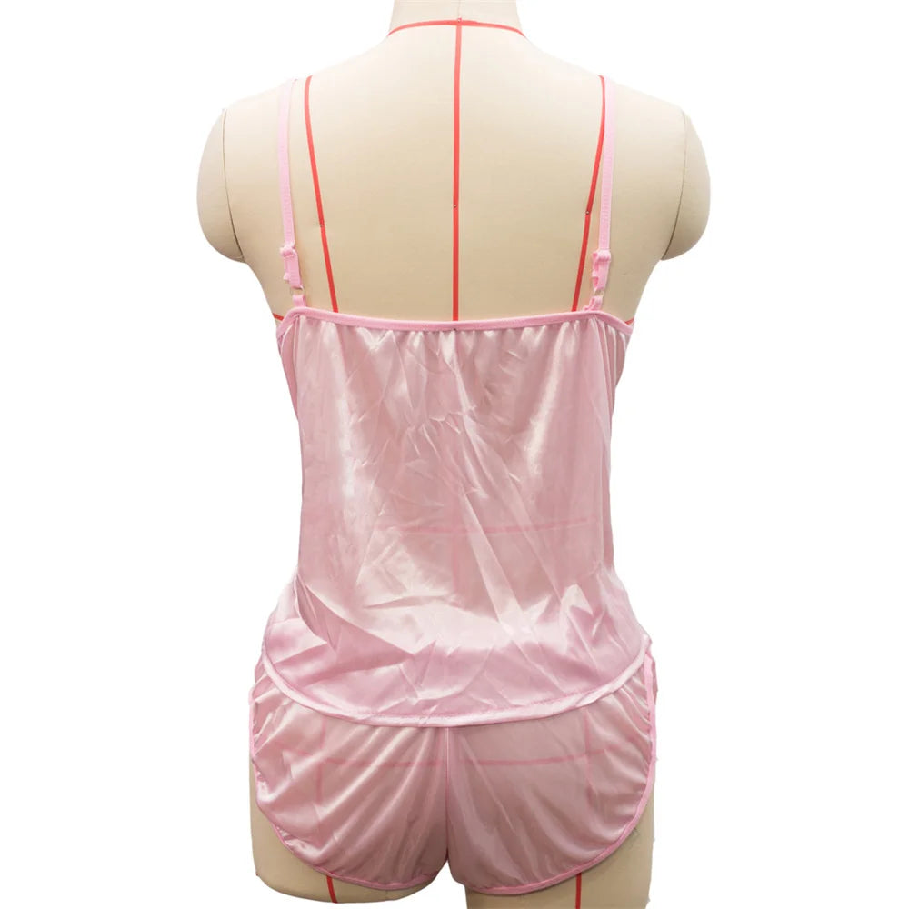 New Women Pajamas Lingerie Set Satin Silk Camisole Shorts Sets 2 Pieces Sleepwear Top And Shorts Nightwear Suits Sleeveless Tops