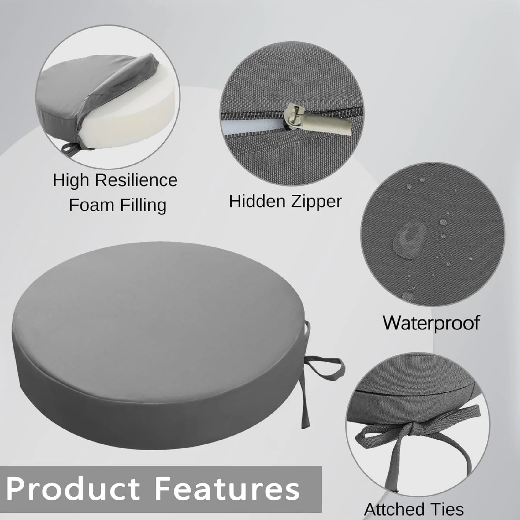 Custom Outdoor Bistro Chair Cushions Thick Outdoor Round Seat Cushions with ties Waterproof Round Patio Furniture for Garden