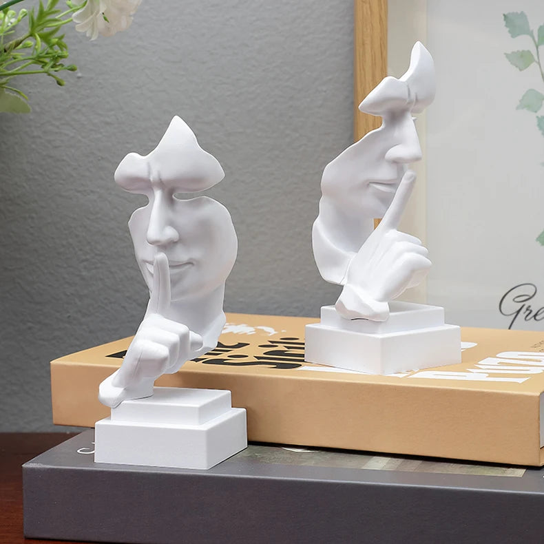 Mask Shush Gesture Ornament Finger Lip Statue Guardian Secret Home Decor Office Desktop Sculpture Gift Living Room Decoration